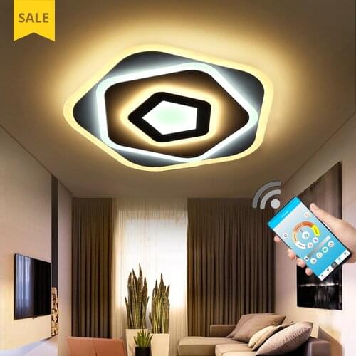 Square LED Chandelier Living Room Bedroom Restaurant Lighting Modern Glossy LED Chandelier Remote Dimming AC90-260V