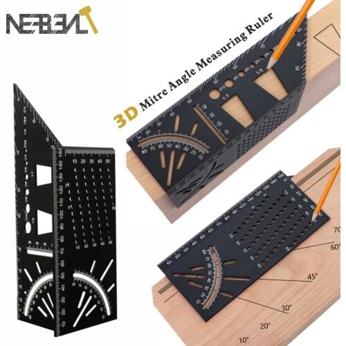 45+90 Degree WoodWorking Ruler Square Scribe 3D Mitre Angle Measuring Measure Tool with Gauge and Ruler Convenient