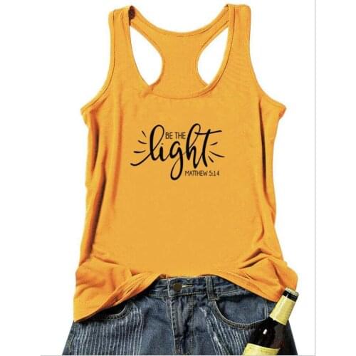 Casual Lady Raceback Gym Workout Tops Vest Be The Light Matthew 5:14 Tank Religious Women Sleeveless Christian Bible Tanks