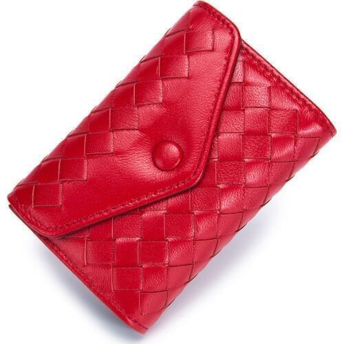 Genuine Leather Fashion Sheepskin Woven Credit Card Holder Women Mini Envelope Organ Cardholder Coin Purse Men Porte Carte