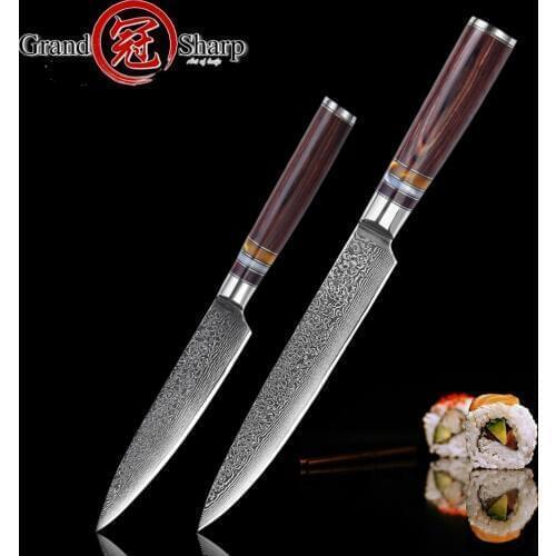Damascus Knife Sets 2-Piece Kitchen Knife Set Slicing Utility Knives Japanese Damascus VG10 Steel Salmon Ham Sushi Sashimi Tools