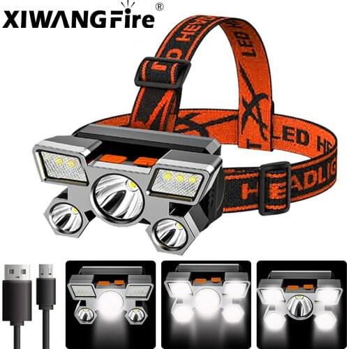 Built-in 18650 Battery 5 LED Headlamp USB Rechargeable 1000LM Headlight Head Horch for Outdoor Camping Drop Shipping Portable