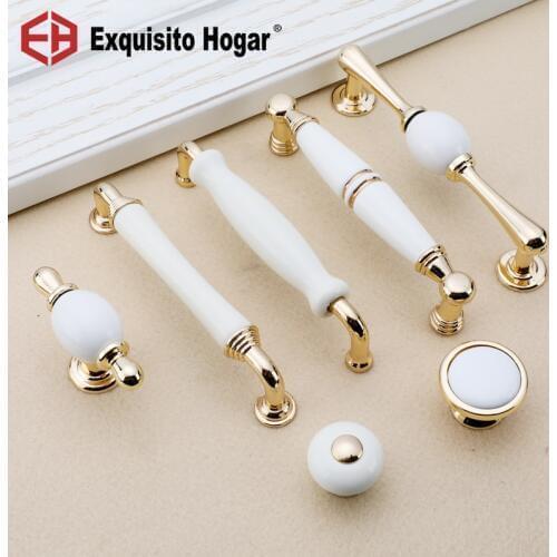 New Golden Ceramic Handles European Simple Cabinet Wardrobe Door Handles Solid Circular Drawer Furniture Knobs