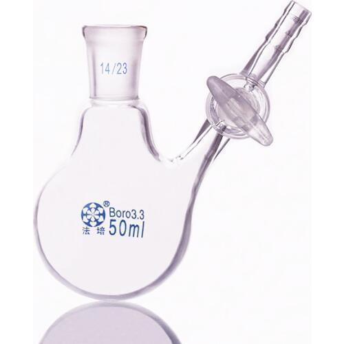 Single standard ground mouth reaction ball bottle,Capacity 50ml,Joint 14/23,Glass switch valve,Reaction flask