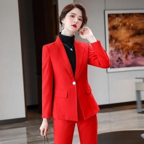 Autumn 2020 red suit suit white collar Korean professional womens clothing jacket and Pants 2-piece set pants suits for women