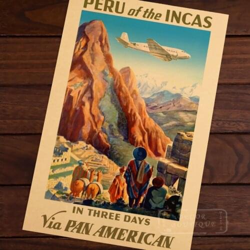 PERU OF THE INCAS PAN AMERICAN machu picchu Vintage Retro Kraft Decorative Poster DIY Wall Canvas Sticker Home Bar Posters Decor
