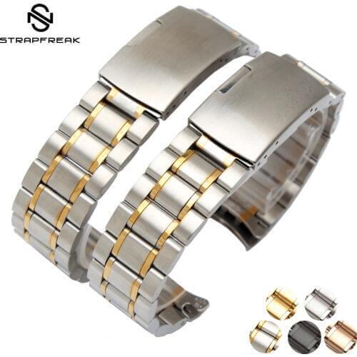 Arc Mouth Stainless Steel Band Strap Seamless Welding Deployment Buckle Rose Gold Watchband Bracelet 18mm 20mm 22mm 24mm