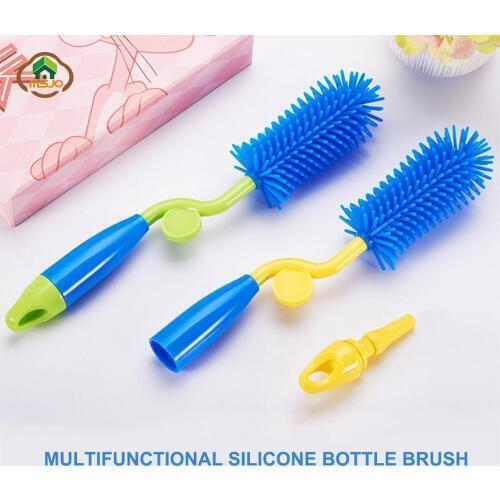 MSJO Baby Bottle Cleaning Brush Silicone Washing Glass Water Cleaner 360 Rotation Baby Milk Feeding Nipple Bottle Cleaner 2019