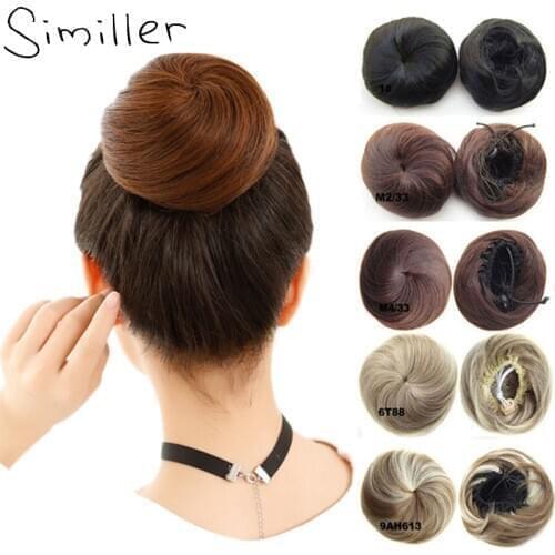 Similler Synthetic Hair Curly Chignon Hairpiece Elastic Scrunchie Extensions Buns Drawstring 34 Colors Available 613# 1B 2# 99J