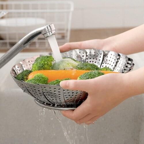 Creative steamer stainless steel household steamer folding fruit basket steamer hotel egg steamer telescopic steamer steamer