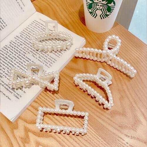 Fashion Girl Hair Claw Geometric Imitation Pearl Hairpin Crab Retro Heart Shape Crystal Hair Clips Hair Accessories For Women