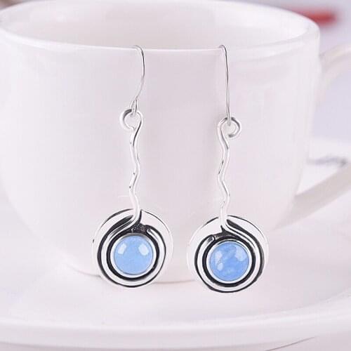 MENGYI Retro Bohemian Womens Earrings Lollipop Drop Earrings With Blue Zircon Earrings Wedding Party Jewelry Valentine Gift