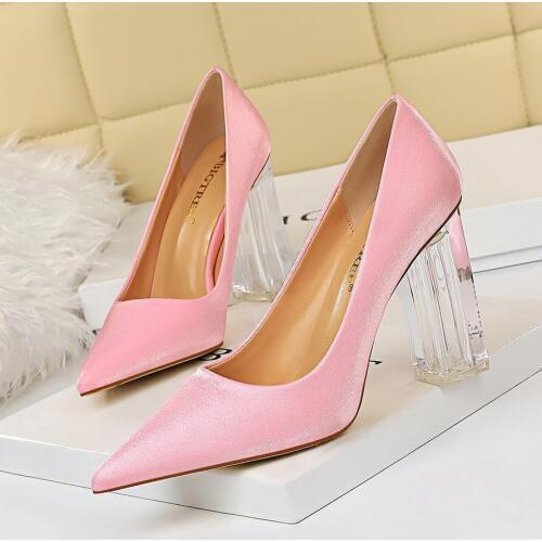 BIGTREE Designer Shoes Crystal Square Heel High Heels Pumps Women Sexy Pink Heels Spring And Summer High Heels Womens Hhoes