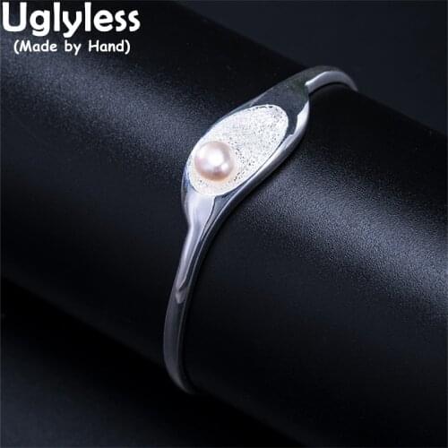Uglyless Organic Gems Natural Pearl Calla Lily Bangles for Women Elegant Freshwater Pearls Jewelry 925 Sterling Silver Bangles