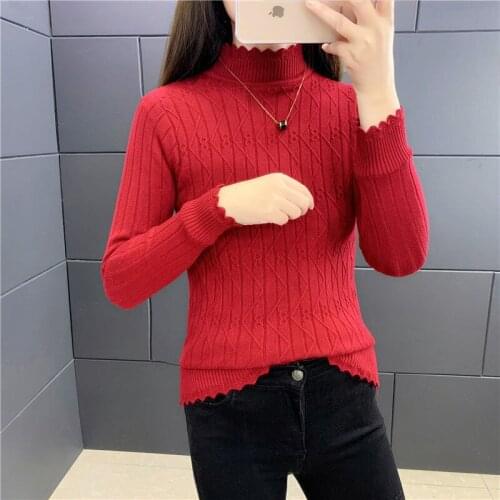 Autumn Winter Woman Casual Plus Velet Thick Warm Sweaters Female Half Turtleneck Pullover Solid Color Knitted Jumper Tops W913