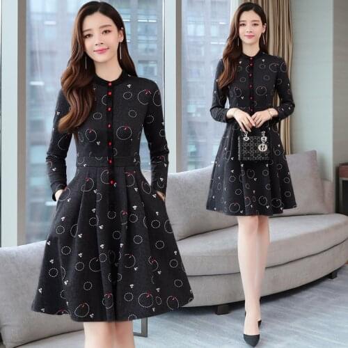 2021 Vintage Black Hairy Mini Dresses Autumn Winter Female Plus Size Print Long Sleeve Dress Elegant Women Bodycon Party Vestido