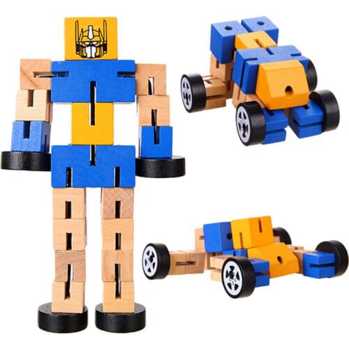 1pc 3D Wooden Transformation Robot Building Blocks Kids Montessori Educational Toys for Children Grownups Funny Antistress Games