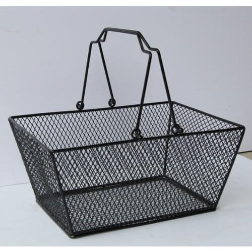 10pcs Skep With Handle Iron Wire Mesh Shopping Basket Black Cosmetics Storage Baskets Hollowed Out Design
