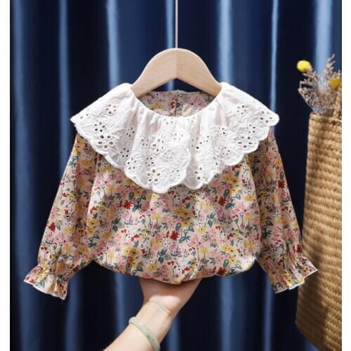 2021 Autumn Cotton Baby Toddler Teen Princess School Girls Flower Printed Blouse Long Sleeve shirt