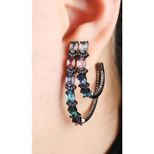 2019 Hot Trendy Copper Double Colorful AAA Cubic Zirconia Big Round Earrings Fashion Female Party Gift Womens Fashion jewelry