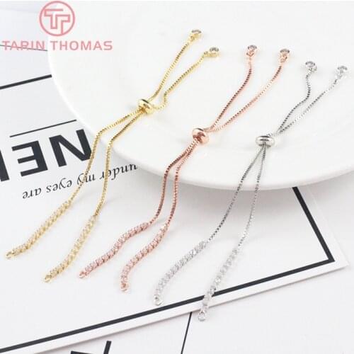 2PCS 14CM Quality Gold Color Plated Bracelet with Rhinestone Can Adjust the Length for DIY Bracelet Jewelry Making Findings