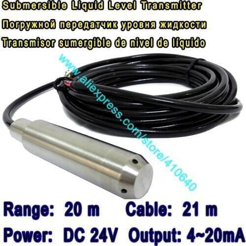 4 to 20 mA Output 20 m Range Water Level Transducer Probe DC 24 V Power 21 m Cablel Length Throw In Type Water Level Monitor