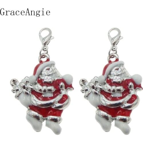 6pcs Santa Claus Enamel Charms With Lobster Clasp For Keychain Necklace Gift Christmas Home Decorations Beads Necklace Making