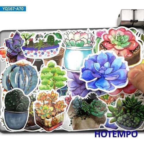 70pcs Cute Cartoon Succulent Plants Potted Style Stickers for Decoration Diary Wall Glass Mobile Laptop Suitcase Decal Stickers