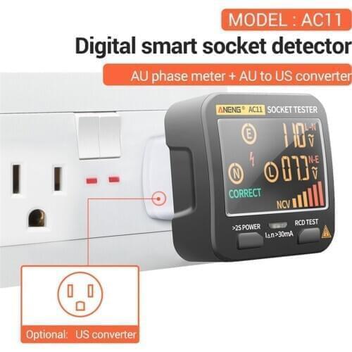 AC11 Digital Smart Socket Tester Voltage Test Socket Detector US/UK/EU/AU Plug Ground Zero Line Phase Check RCD NCV Tester