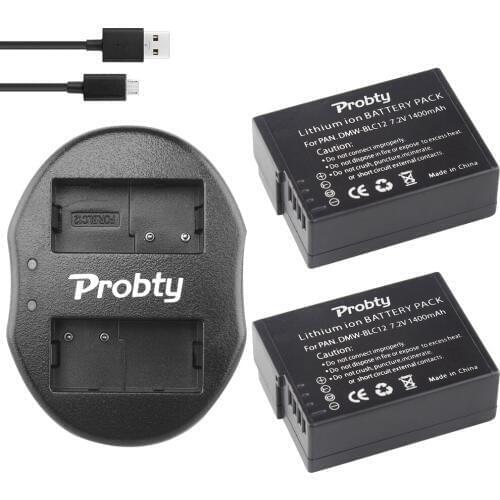 PROBTY 2pcs DMW-BLC12 DMW BLC12 Rechargeable Battery + USB Dual Charger for Panasonic DMC GH2 G5 G6 V-LUX4 DMC-GH2 FZ1000 FZ200