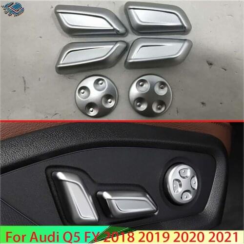 6pcs Car-styling Door Seat Adjust Button Switch Matt Chrome Stickers Cover Trim For Audi Q5 FY 2018 Car Interior Accessories