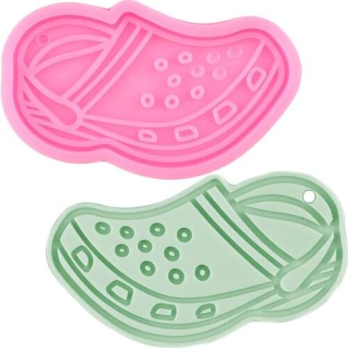 Disney Shiny Flip Flop Silicone Keychain Mold Shoes Pendant Epoxy Resin Necklace Jewelry Making Molds Chocolate Fondant Moulds