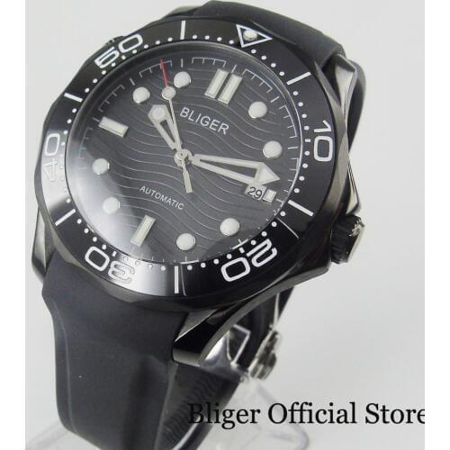 BLIGER New PVD Plated 41mm Black Design Automatic Men Watch Sapphire Glass MIYOTA Movement Black Bezel Date Window