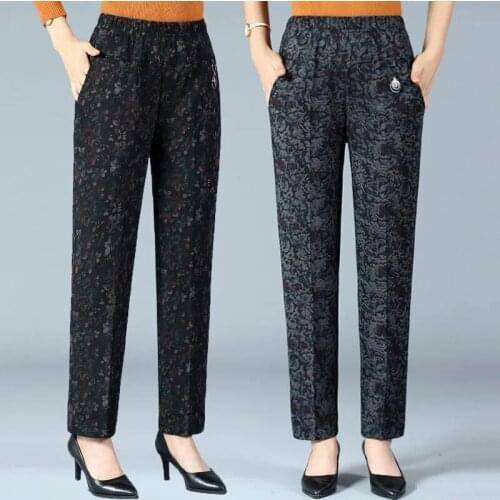 Middle-Aged And Elderly Womens Trousers Straight Trousers2021 Spring Autumn New Mother Stretch Print Pants Female Clothing L429