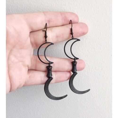 Black Sickle Hedge Witch Earring Black Moon Earrings -Goth - Witchy - Dark - Spooky - Black - Gothic - Jewelry - Unique Gift