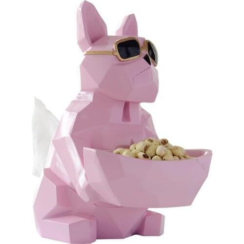 Cool dog Tissue box holder with Storage box on tabletop desk dog figurine statue for home decor office tissue paper box case