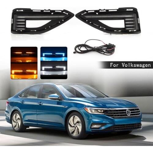Car DRL Lamp For Volkswagen Jetta Sagitar 2019 2020 Dynamic Yellow Turn Signal Relay LED Daytime Running Light fog light cover