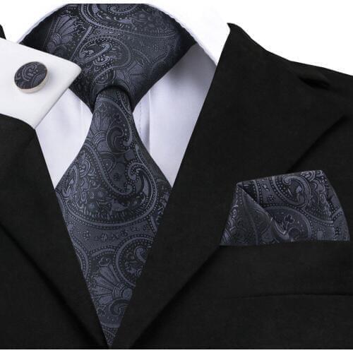 20 Styles Black Ties Paisley Floral Silk Luxury Necktie Mens Classic Party Wedding Tie Set and Handkerchiefs Cufflinks 8.5cm