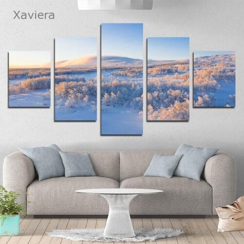 Hd Nordic Canvas Painting Snow Mountain Blue Sky Cloud Art Wall Poster Home Decoration Living Room Bedroom Five-Piece Frameless