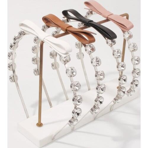 Exquisite Large Rhinestone PU Tie Headbands Fashion Top Bowknot With Crystal Hairband Statement Womens Hair Jewelry Accessories