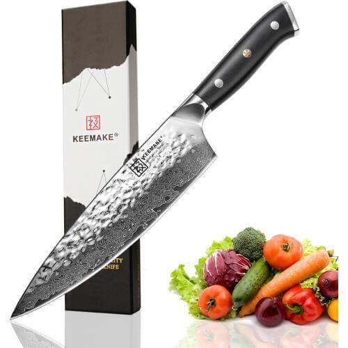 2018 new KEEMAKE 8 inch Chef Knife Damascus AUS-10 Steel Blade Kitchen Knives G10 Handle High Quality Sharp Meat Cooking Tools