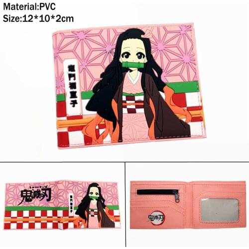 Anime Demon Slayer Pu Wallet Bifold Photo Card Holder Boys Girls Zipper Short Coin Pocket Purses Teenger Unisex Casual Moneybag