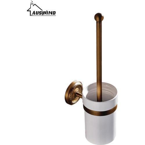 Round Base Ceramic Toilet Cleaning Holders Antique Bronze Solid Brass Toilet Brush Holder Bathroom Accessories Products