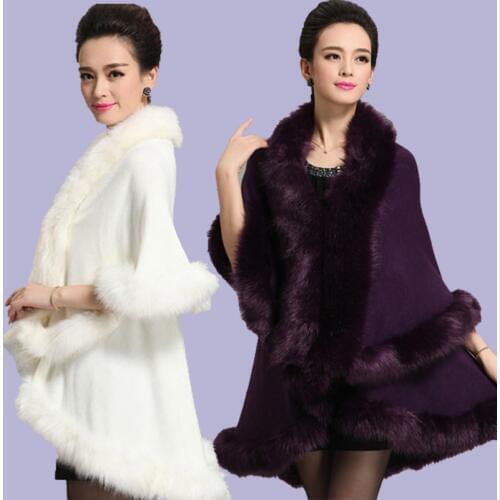 Hot Fashion Women Fur Collar Shawl Outwear Winter Female Shawl Cloak Sweater Cardigan Outwear
