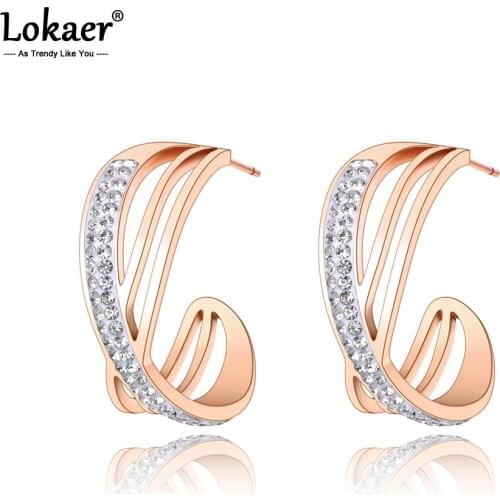 Lokaer Fashion Titanium Stainless Steel Letter X Shape Earrings Bohemia Geometry Rhinestone Earrings Jewelry For Women E20316