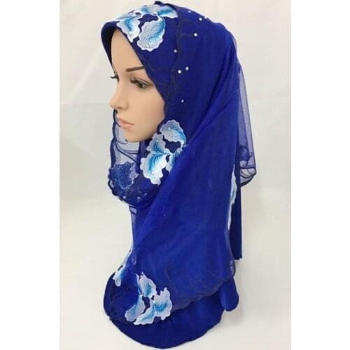 Fashion 2 Pieces Women Lady Muslim Amira Hijab Lace Embroidery Scarf Shawls Turban Assorted Colors
