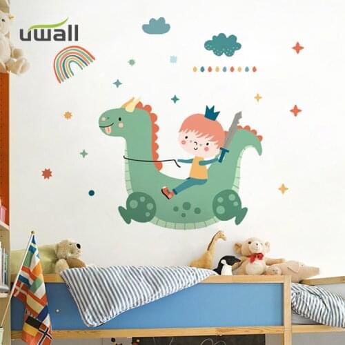 Cartoon Prince Dragon Wall Stickers For Kids Room Wall Decoration Self-adhesive Boy Child Bedroom Decor Home Decor Anime Sticker