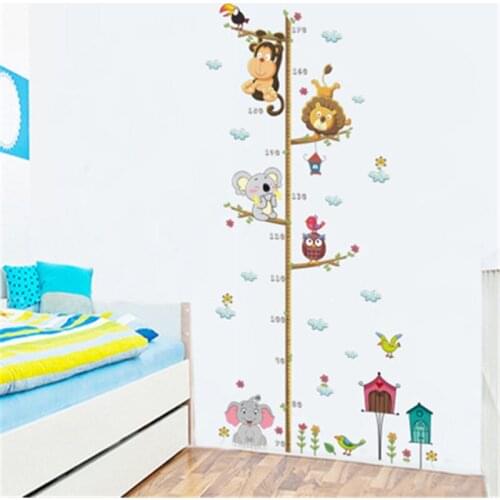 Cartoon Animals Elephant Lion Monkey Owl Height Measure Wall Sticker for Kids Rooms Growth Chart Nursery Room Decor Wall Art