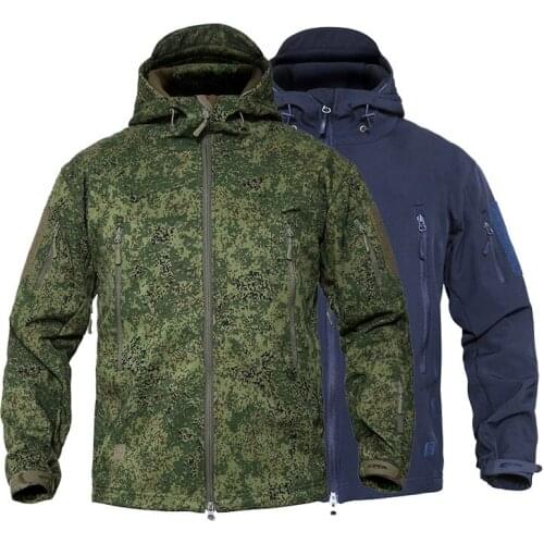 Mens Military Camouflage Fleece Tactical Jacket Men Waterproof Softshell Windbreaker Winter Army Hooded Coat Hunt Clothes
