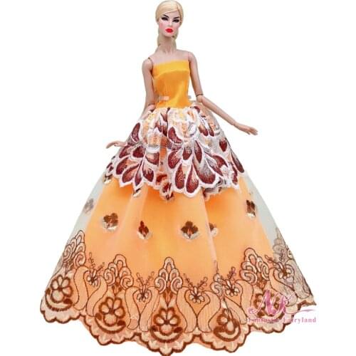 NK1 Pcs Fashion Doll Wedding Dress Yellow Lace Outfits For Barbie Doll Clothes For 1/6 BJD Dolls Accessories Kids Toys